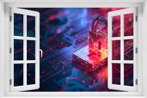 Cyber security concept. Padlock on circuit board background ,Background of the lock shape of cybersecurity and privacy concepts,