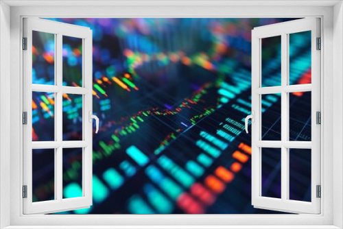 This close-up photo showcases a computer screen with a multitude of vibrant colors, A volumetric graph showcasing different trading volumes, AI Generated
