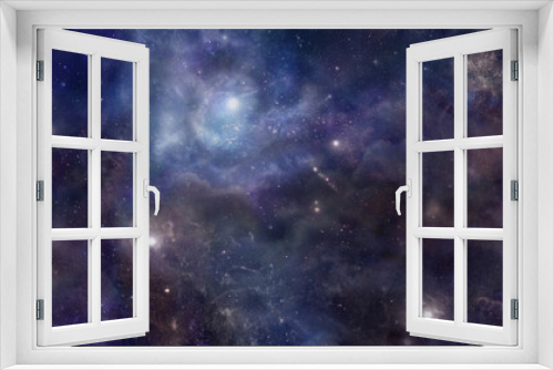 Fototapeta Naklejka Na Ścianę Okno 3D - Deep dark outer space panoramic universe background - planets, stars, clouds, and nebula, the heavenly vast unknown up above us