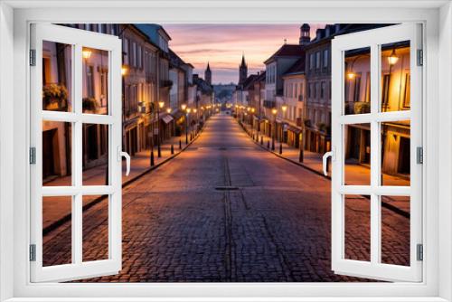 Glowing lamps in the old street in the town created with Generative AI technology