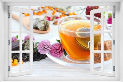 Fototapeta Naklejka Na Ścianę Okno 3D - tea mug herbal freshness flowers