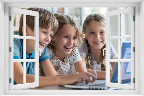 children with laptop or kids playing on computer