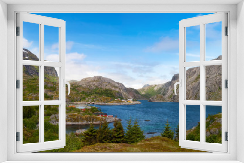 Fototapeta Naklejka Na Ścianę Okno 3D - scenic view of fjord,  mountains, Norway, Lofoten