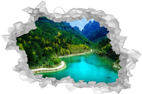 lake in the mountains Green mountains, bright skies, blue rivers, and small streets. The popular tourist attractions, travel landscapes and destinations of Zhangjiajie, China.