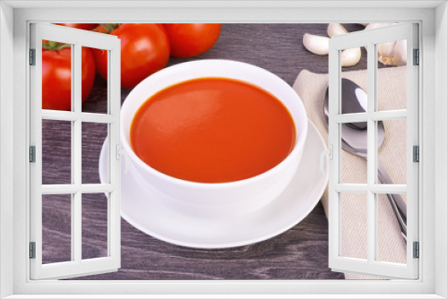 Fototapeta Naklejka Na Ścianę Okno 3D - Fresh tomato soup in a white bowl