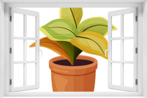 Fototapeta Naklejka Na Ścianę Okno 3D - Vector illustration of a potted houseplant with leaves