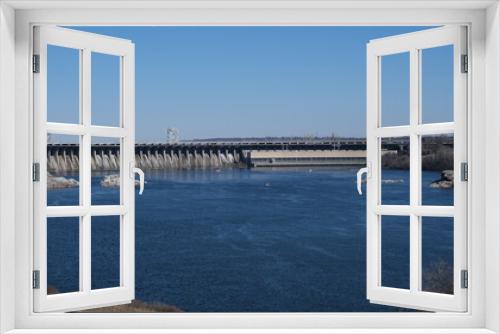 Fototapeta Naklejka Na Ścianę Okno 3D - Dnieper Hydroelectric Station. View from the island Khortytsya. Zaporozhia, Ukraine