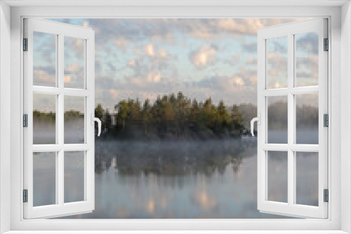 Fototapeta Naklejka Na Ścianę Okno 3D - island and fog on a forest lake