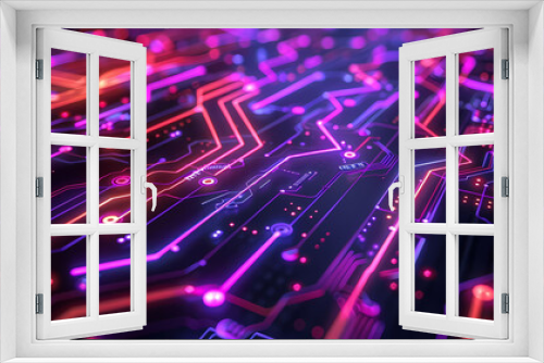 Neon Cyber Circuit Background with glowing lines