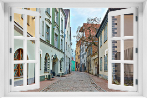 Fototapeta Naklejka Na Ścianę Okno 3D - Medieval street in old Riga city, Latvia, Europe