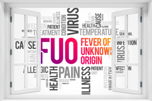 Fototapeta Naklejka Na Ścianę Okno 3D - FUO Fever of Unknown Origin - condition in which the patient has an elevated temperature but, despite investigations by a physician, no explanation has been found, word cloud concept background