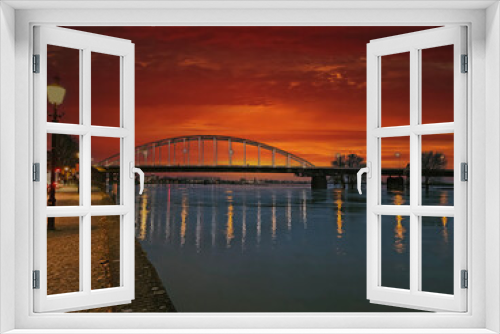 Fototapeta Naklejka Na Ścianę Okno 3D - The Wilhelmina bridge near Deventer at sunset