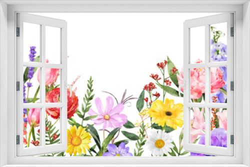 Fototapeta Naklejka Na Ścianę Okno 3D - PNG watercolor flower border, spring collage element, transparent background