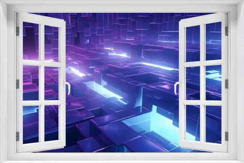 
3d rendering of purple and blue abstract geometric background. Scene for advertising, technology, showcase, banner, game, sport, cosmetic, business, metaverse. Sci-Fi Illustration. Product display