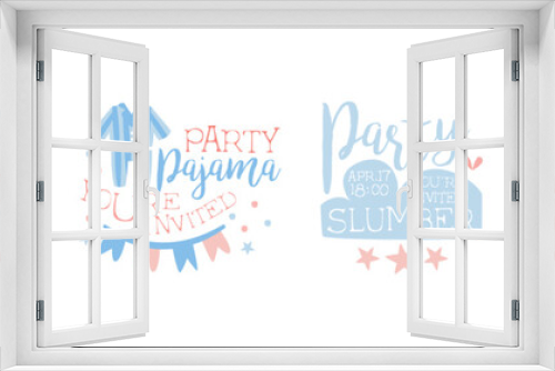 Fototapeta Naklejka Na Ścianę Okno 3D - Pajama and Slumber Party Invitation Text Vector Set