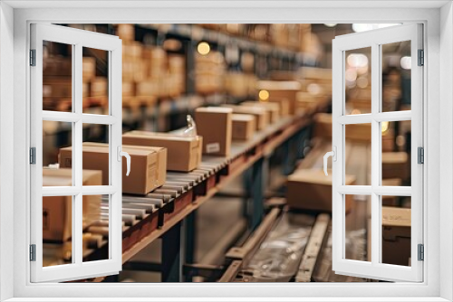 Packaging line in a factory with products being prepared for shipment