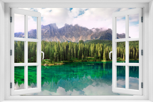 Fototapeta Naklejka Na Ścianę Okno 3D - Lake Carezza, Dolomites Alps, province of Trentino-Alto Adiges,