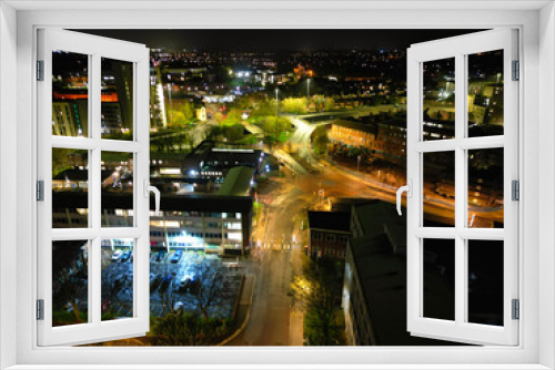 Fototapeta Naklejka Na Ścianę Okno 3D - Aerial view of Illuminated Historical Central Coventry City of England, United Kingdom. April 8th, 2024