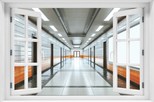 Empty corridor with blank billboard in modern subway. Poster mockup