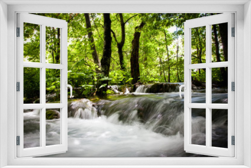 Fototapeta Naklejka Na Ścianę Okno 3D - Summer view of beautiful waterfalls in Plitvice Lakes National P