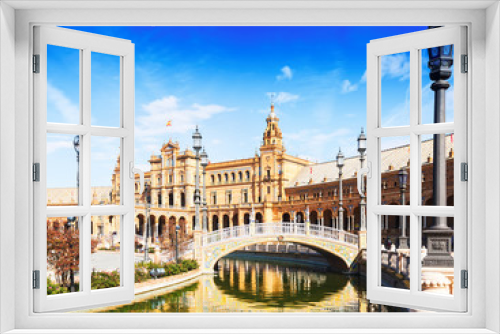 Fototapeta Naklejka Na Ścianę Okno 3D -  Day  view of Plaza de Espana with bridge. Seville