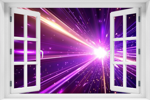 A purple laser beam shines from the center of an abstract background, with many light rays spreading outwards and towards all directions