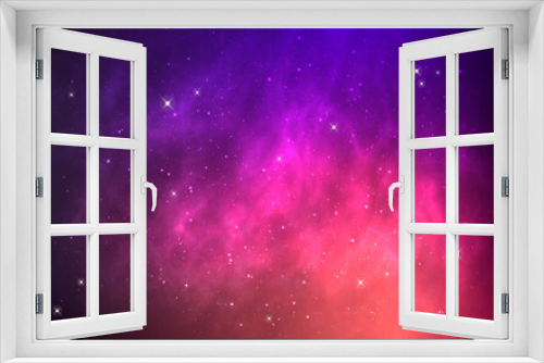 Fototapeta Naklejka Na Ścianę Okno 3D - Space background. Bright starry nebula. Deep universe with white stars. Colorful cosmos texture for poster, website or banner. Glowing galaxy wallpaper. Vector illustration.