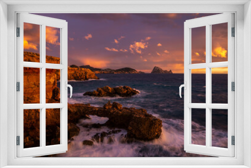 Fototapeta Naklejka Na Ścianę Okno 3D - Beautiful sunset at Cap des Bou cape, near Cala Comte beaches, Sant Josep de Sa Talaia, Ibiza, Balearic Islands, Spain