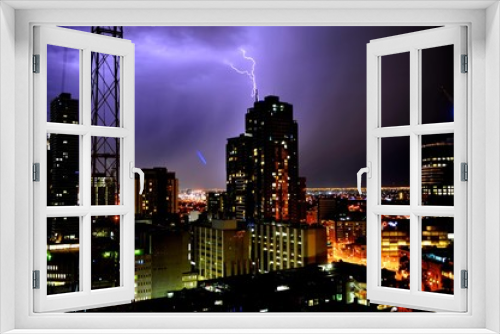 Fototapeta Naklejka Na Ścianę Okno 3D - Thunderstorm In The late night Melbourne City