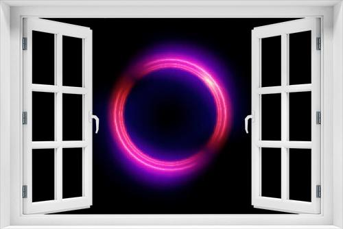 Neon circle frame on blue background. Glowing neon circle frame. Set of neon glowing circles. Glowing rings on dark background.