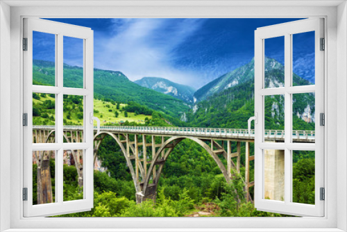 Fototapeta Naklejka Na Ścianę Okno 3D - Mountain landscape, Montenegro. Durdevica Tara arc bridge