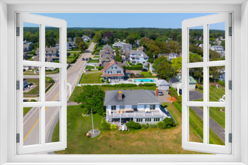 Fototapeta Naklejka Na Ścianę Okno 3D - Waterfront houses at North Scituate Beach aerial view in summer in town of Scituate, Norfolk County, Massachusetts MA, USA. 