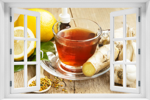 Fototapeta Naklejka Na Ścianę Okno 3D - Lemon Tea with Ginger.Alternative Medicine