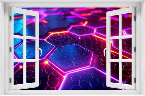 Hexagonal abstract metal background with light. Technology hexagonal background. Purple hexagon background.
