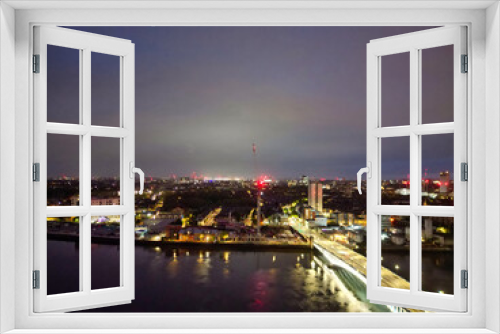 Fototapeta Naklejka Na Ścianę Okno 3D - Aerial Night View of Central Wandsworth London City of England England at River Thames, UK. April 24th, 2024