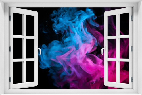 Vibrant colorful blue and pink smoke floating on black background. Suitable for overlay quote or text on it for Holi festival presentations or banner design.  generate ai
