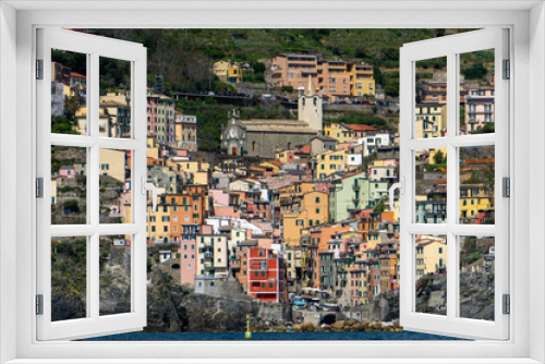 Fototapeta Naklejka Na Ścianę Okno 3D - Riomaggiore in Cinque Terre, view from the sea, Italy