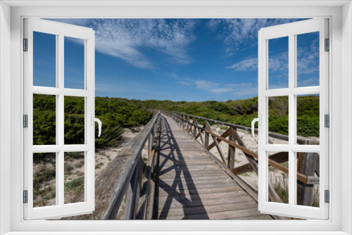 Fototapeta Naklejka Na Ścianę Okno 3D - Es Comu wooden walkway, Àrea Natural d'Especial Interès, included within the Natural Park of s'Albufera, Mallorca, Balearic Islands, Spain