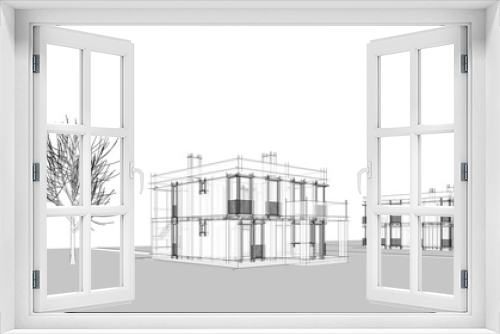 Fototapeta Naklejka Na Ścianę Okno 3D - house building sketch architectural 3d illustration