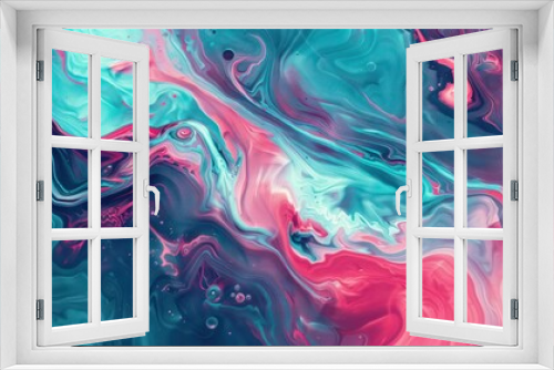 liquid marble fluid painting pink and teal swirly lunar ripples iridescent