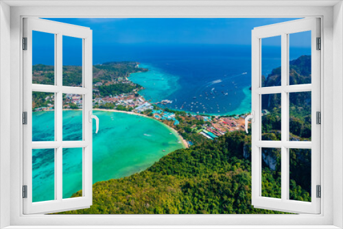 Fototapeta Naklejka Na Ścianę Okno 3D - Aerial view Phi Phi island with turquoise clear water, travel photo Thailand by drone