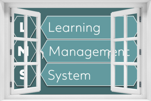 LMS Learning Management System. An Acronym Abbreviation of a financial term. Illustration isolated on cyan blue green background