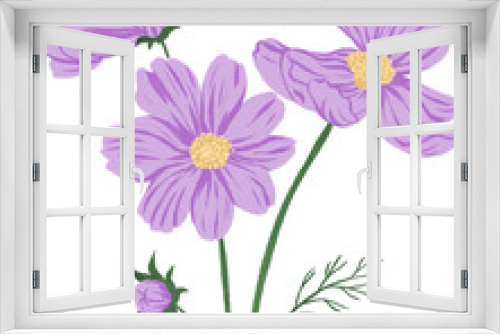 Fototapeta Naklejka Na Ścianę Okno 3D - Purple Cosmo Flower Hand Drawn