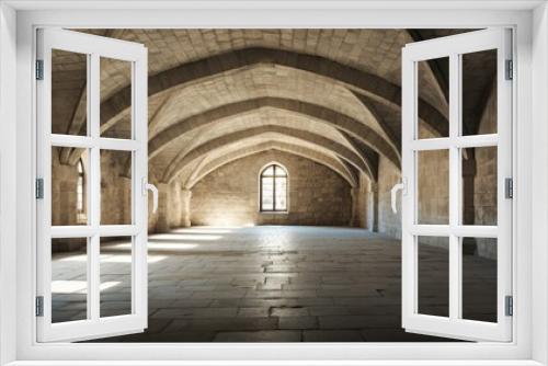 Majestic medieval hall with arched ceiling