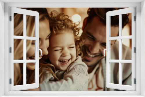 Portrait of a latin american family with parents and their young toddler kid at happy home