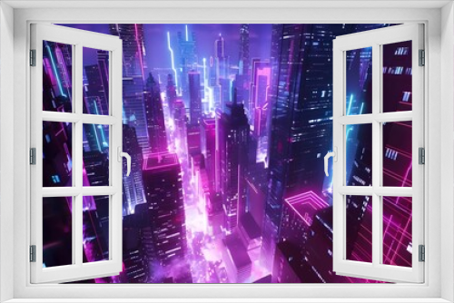 Futuristic Neon Cityscape with Glowing Skyscrapers and Vibrant Lights in a Dramatic Urban Landscape
