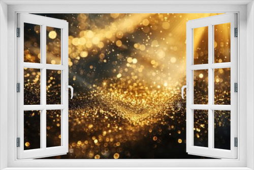 Gold dust with spotlight, ray effect decorations and bokeh. Luxurious background