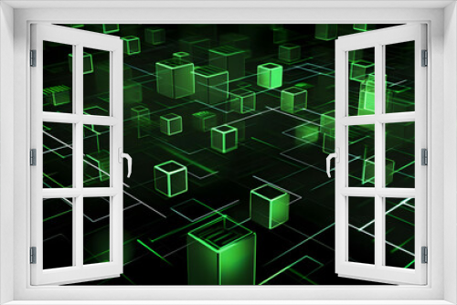 Blockchain Technology Concept with Green Blocks Illustrating Cryptocurrency Transactions on Black Background