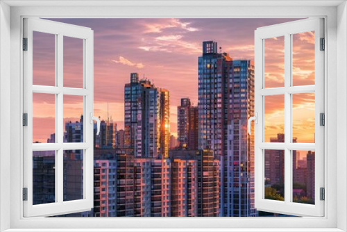 contemporary residential buildings at sunset showcasing modern urban development and housing cityscape photography