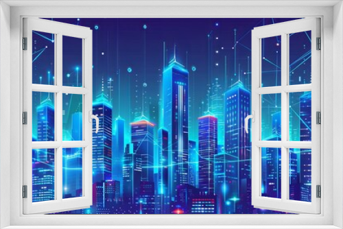 Smart Digital City Concept. Urban Architecture High Towers Concept of the Future City. Virtual Reality Abstract Digital Buildings. Modern Technology Vector Illustration